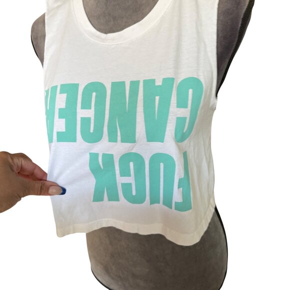 Ascolour S White Crop Tank Top Lets F Cancer Charity Tee Cotton Sleeveless Casua - Picture 2 of 5